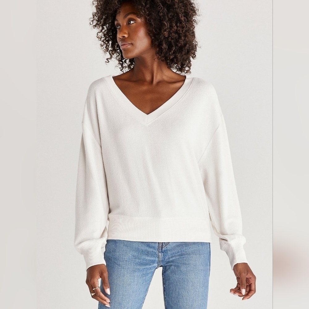 Anthropologie Z Supply Francis Marled v-neck long sleeve knit top Sand Size XL
